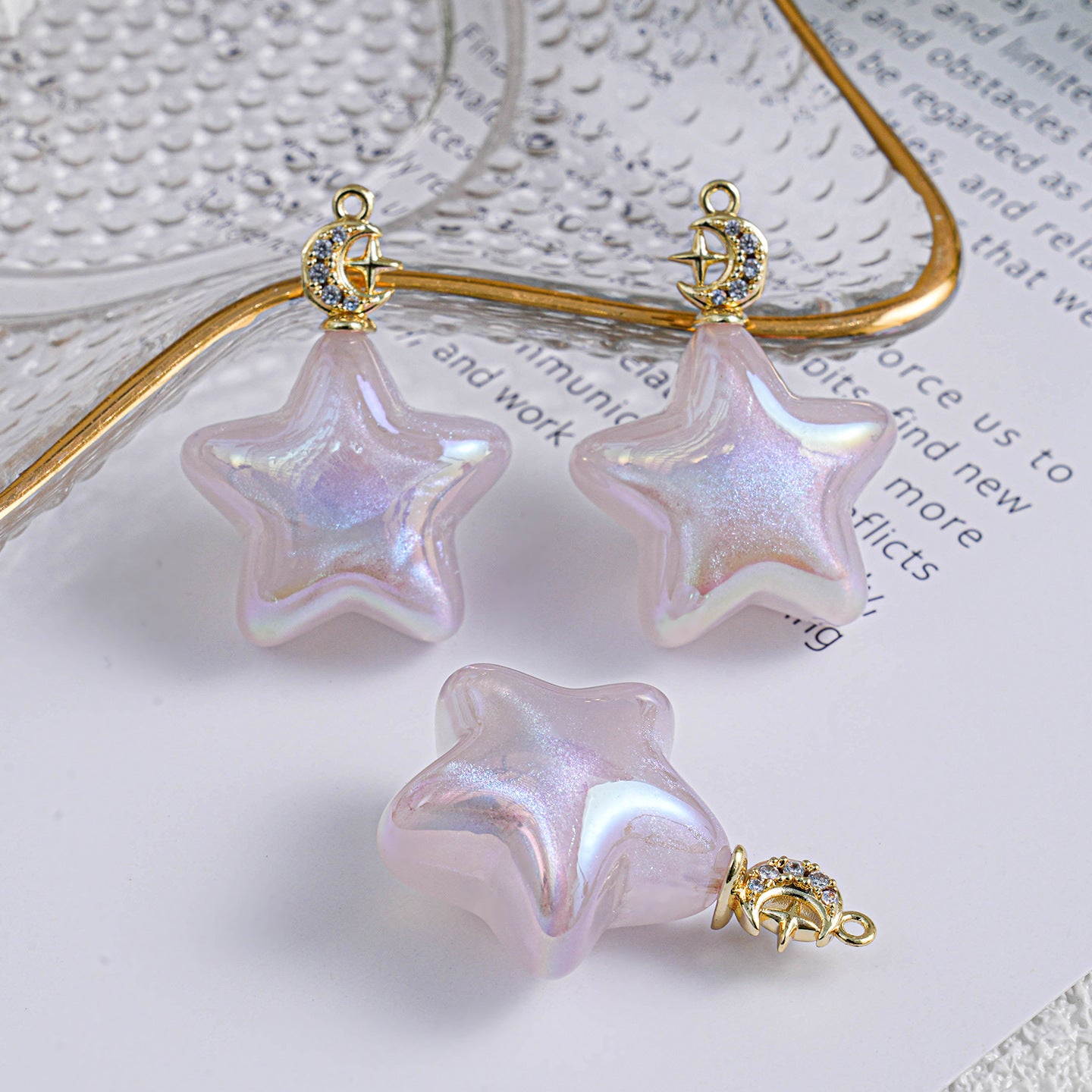 Copper Gold-Plated Ice Beauty Pentagram Moon Pendant