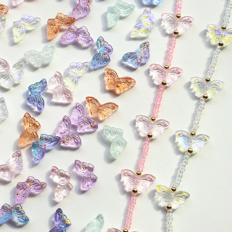 10 pcs Retro Butterfly Iridescent Glass Beads