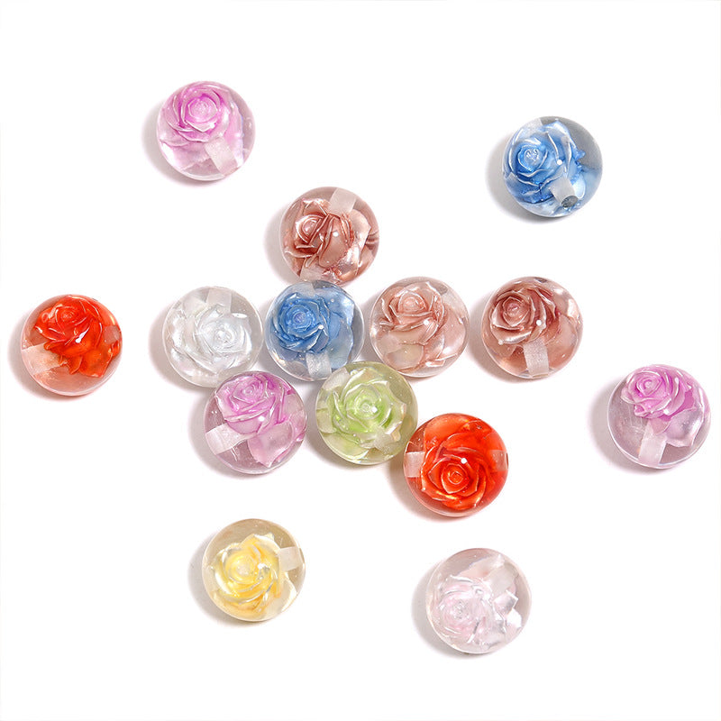 Double-Sided Three-Dimensional Rose Inlaid Translucent Round Beads