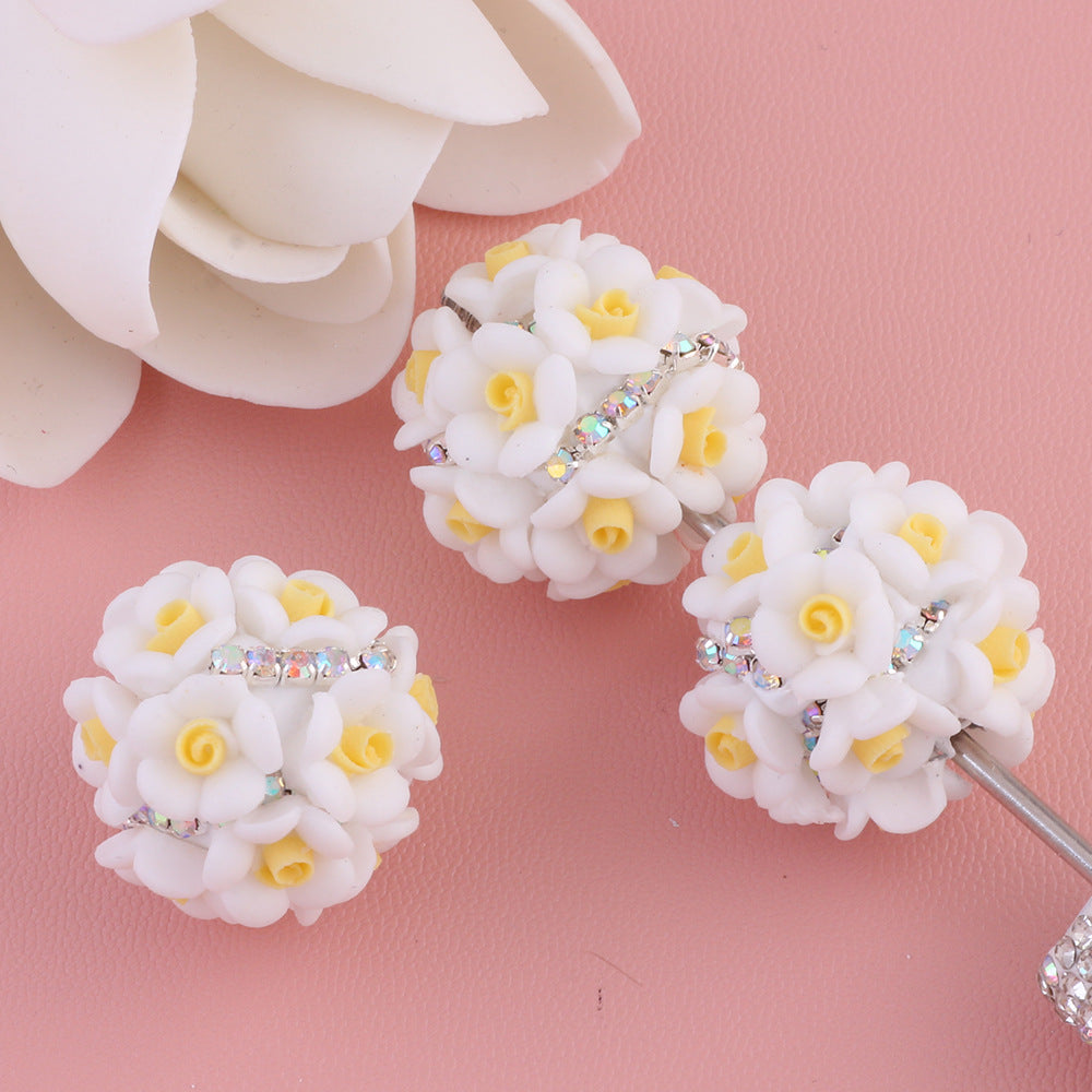 Camellia Flower Ball Clay with Diamond Chain beads