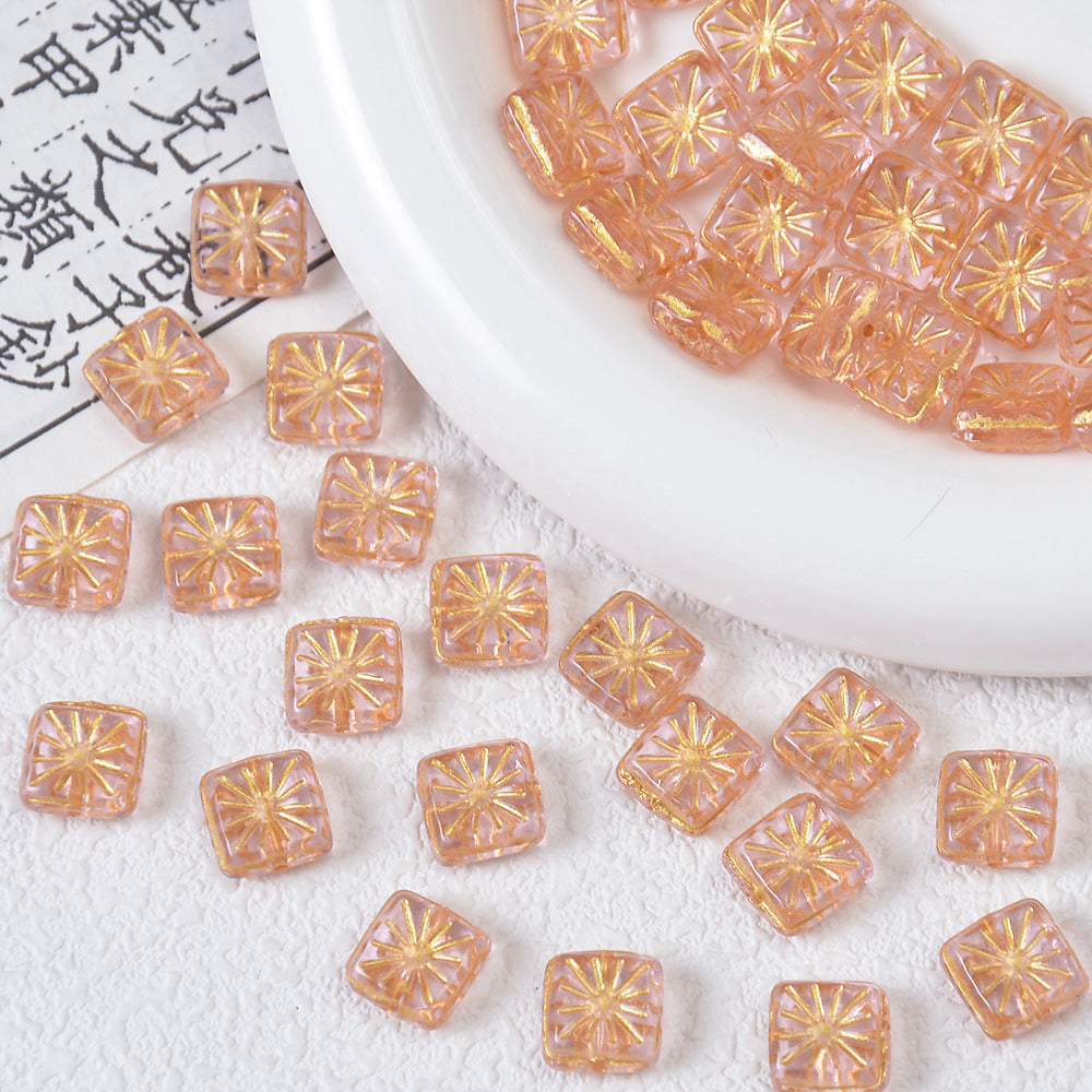 Double-Sided Gold-Plated Small Square Prague Beads