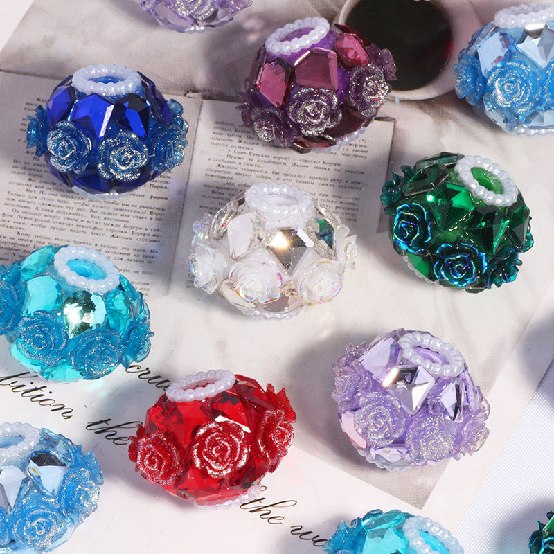 High-end Metal Rose Flower Straight Hole Loose Beads