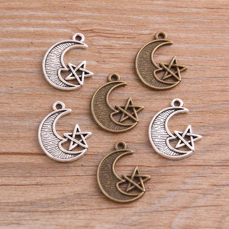 2 Colors 16*20mm DIY Alloy Jewelry Accessories Charm Moon Star Pendant