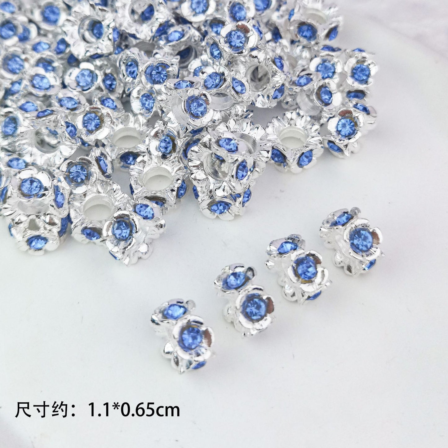 5 pcs Alloy Flower Ring with Rhinestones, Large Straight Hole