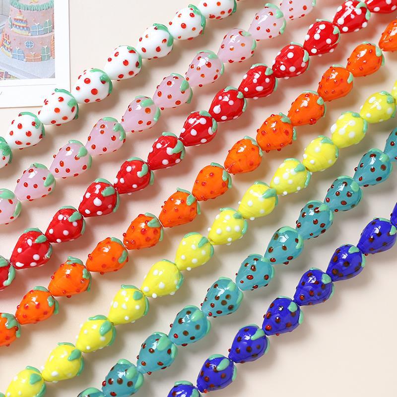 10 pcs Glass Strawberry Straight Hole Beads