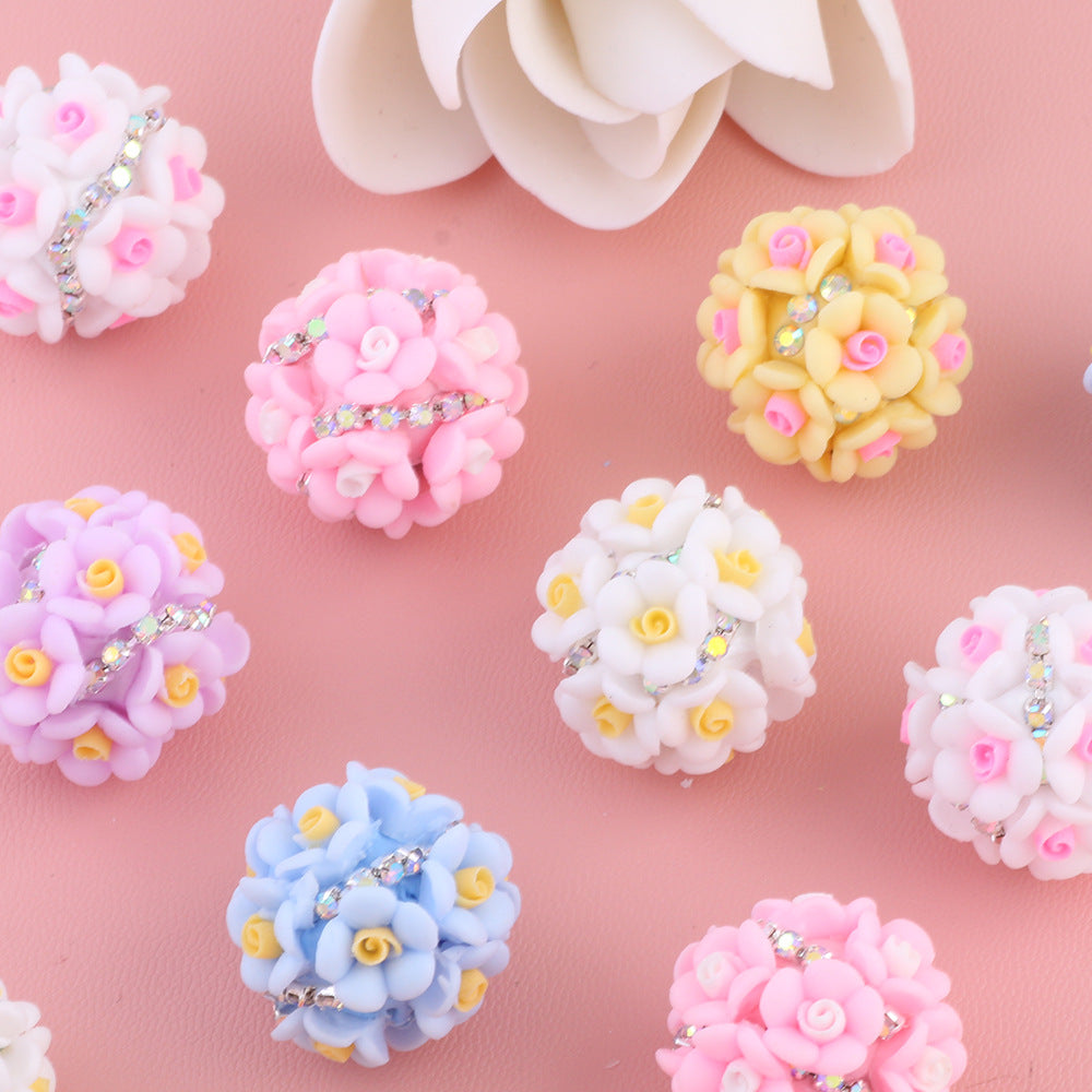 Camellia Flower Ball Clay with Diamond Chain beads