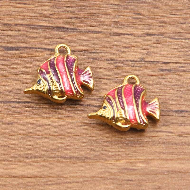 Stainless Steel Gold Vacuum Plating Oil Drop Charm Animal Pendant Small Fish Pendant