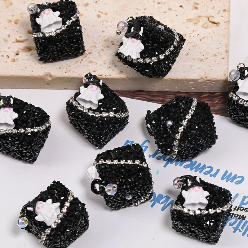 Halloween Ghost Square Rhinestone Sugar Beads