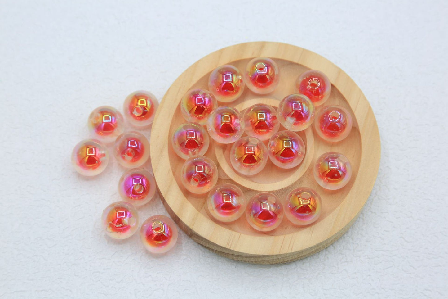 16mm Sugar Heart Luminous Acrylic Beads UV Colorful Plated Round Beads DIY Bracelet Necklace Jewelry Accessories
