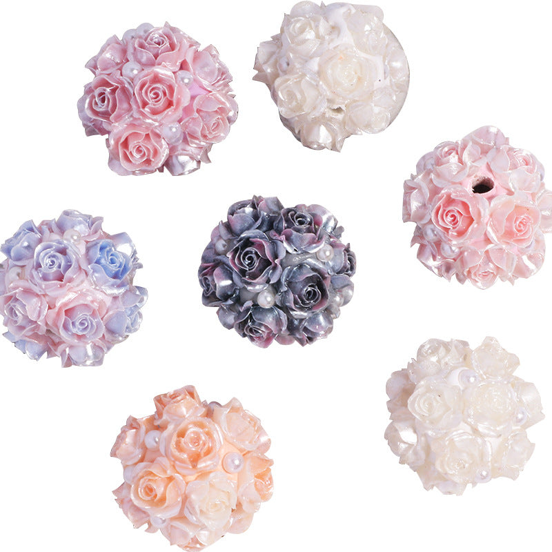 Soft Clay Gradient Color Rose Flower Straight Hole Loose Beads String Beads