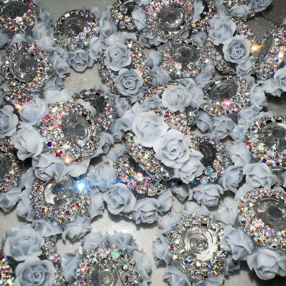 Rose Flower Holder Spacer Beads with Inlaid Rhinestones
