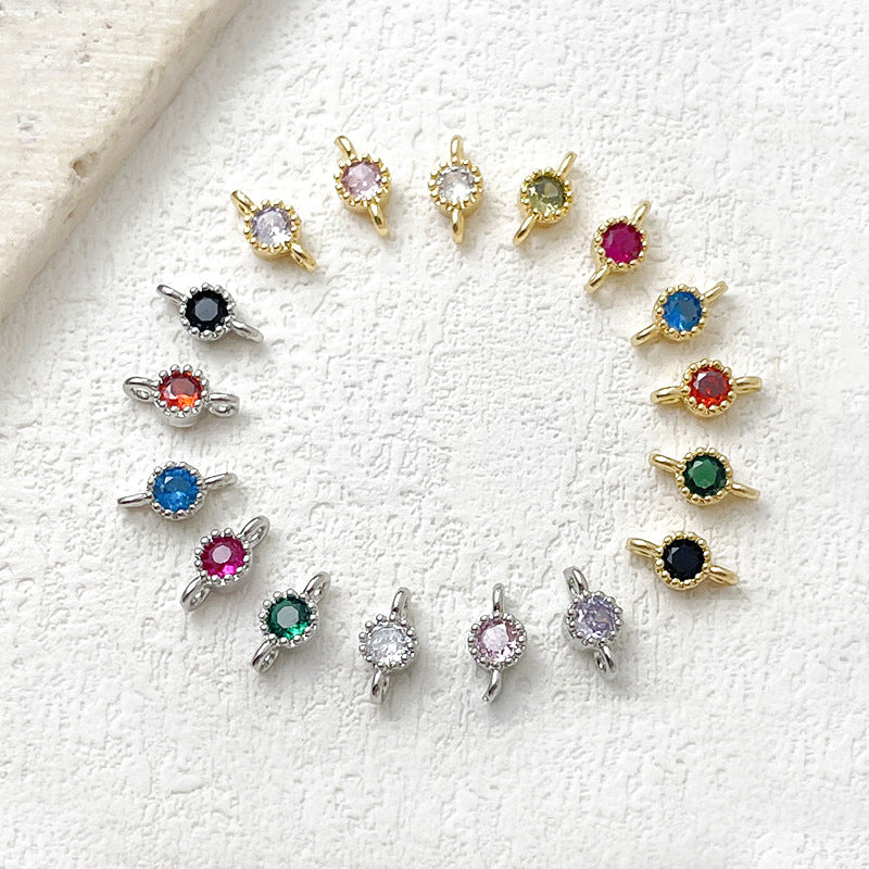 1 pc Gold Filled Color Retention Inlaid Colorful Zircon Pendant Double Round Zircon Stone Charm