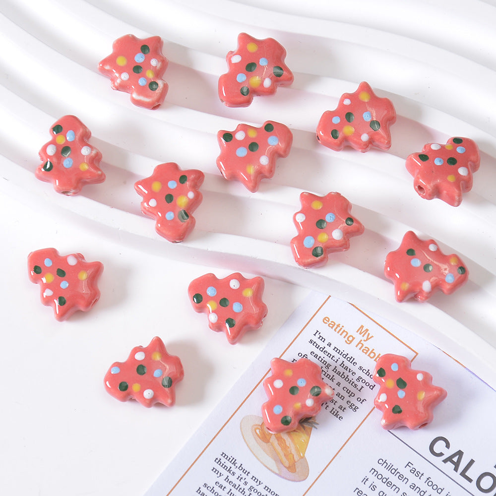 Ceramic Hand-painted Christmas Tree Beads Cartoon Loose Beads