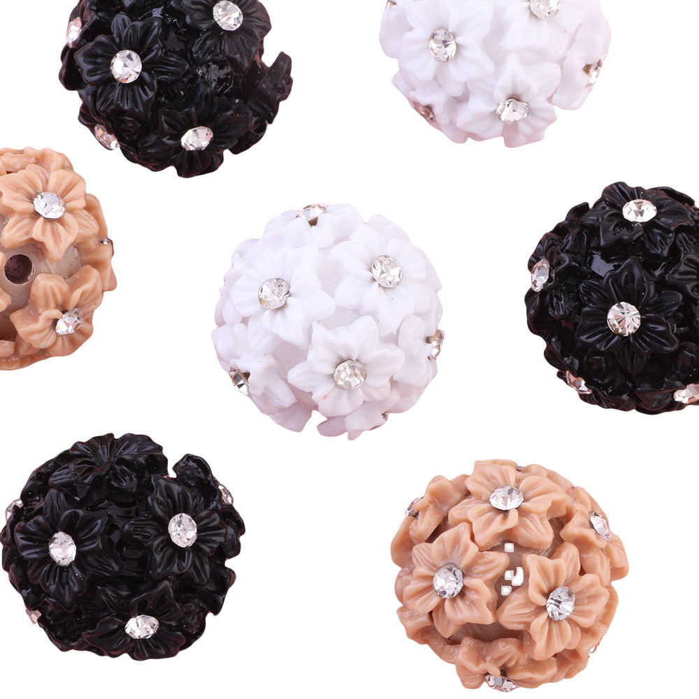 Solid Color Double Layer Flower Ball with Rhinestones beads