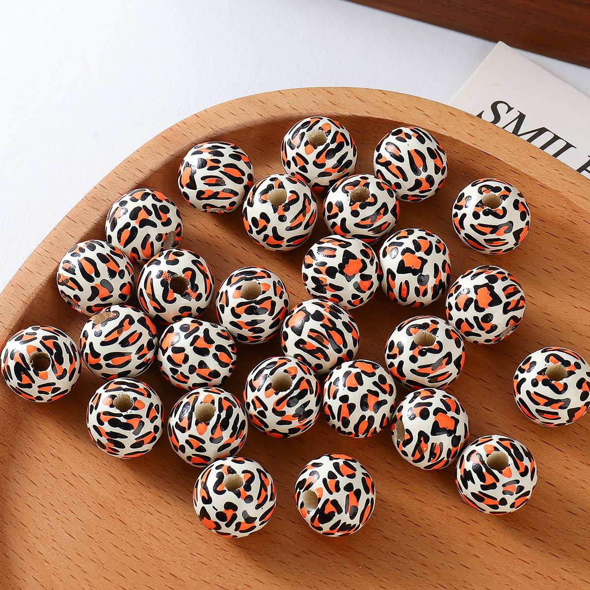 16mm Lotus Wood Round Bead Leopard Print In Stock Tassel Leopard Print