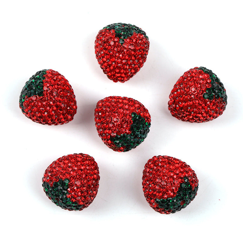 Strawberry Clay Rhinestone Ball Through Hole Bead