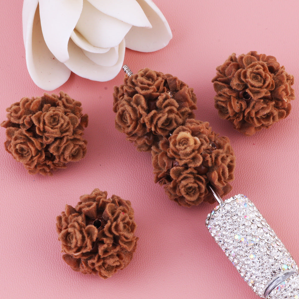 3D Flocked Rose Flower with Rhinestone Flower Ball