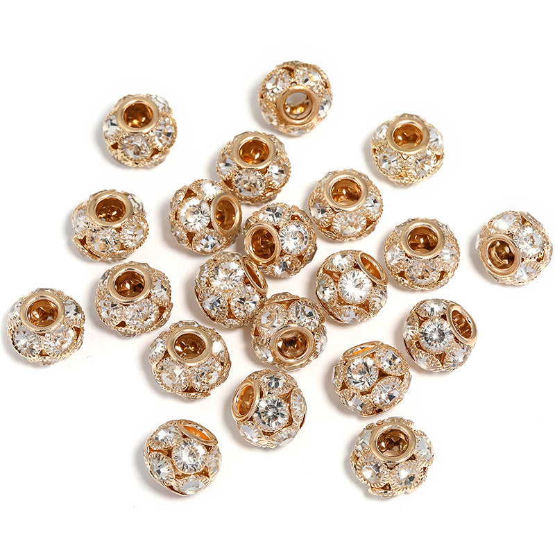 Golden Large Hole Rhinestone Beads