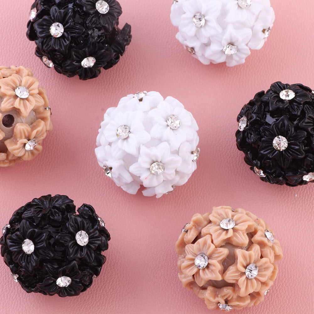 Solid Color Double Layer Flower Ball with Rhinestones beads