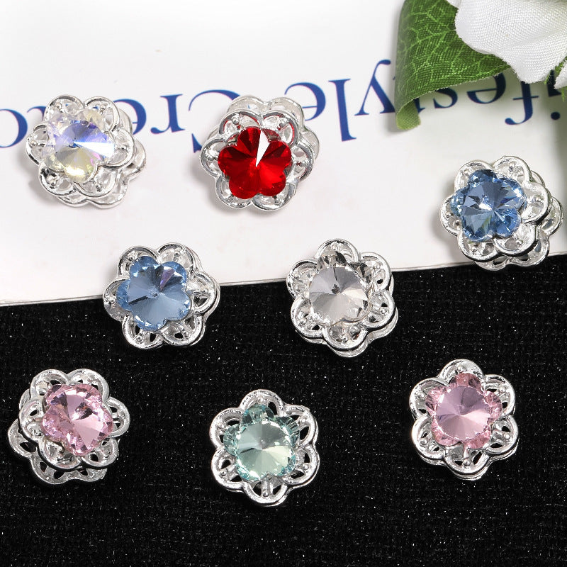 Rhinestone Double-Sided Hollow Five-Petal Flower Alloy Beads