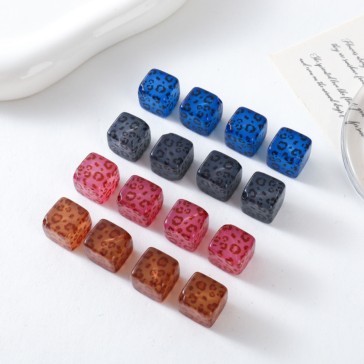 Coffee Color Series Retro Acrylic Leopard Print Square Loose Beads