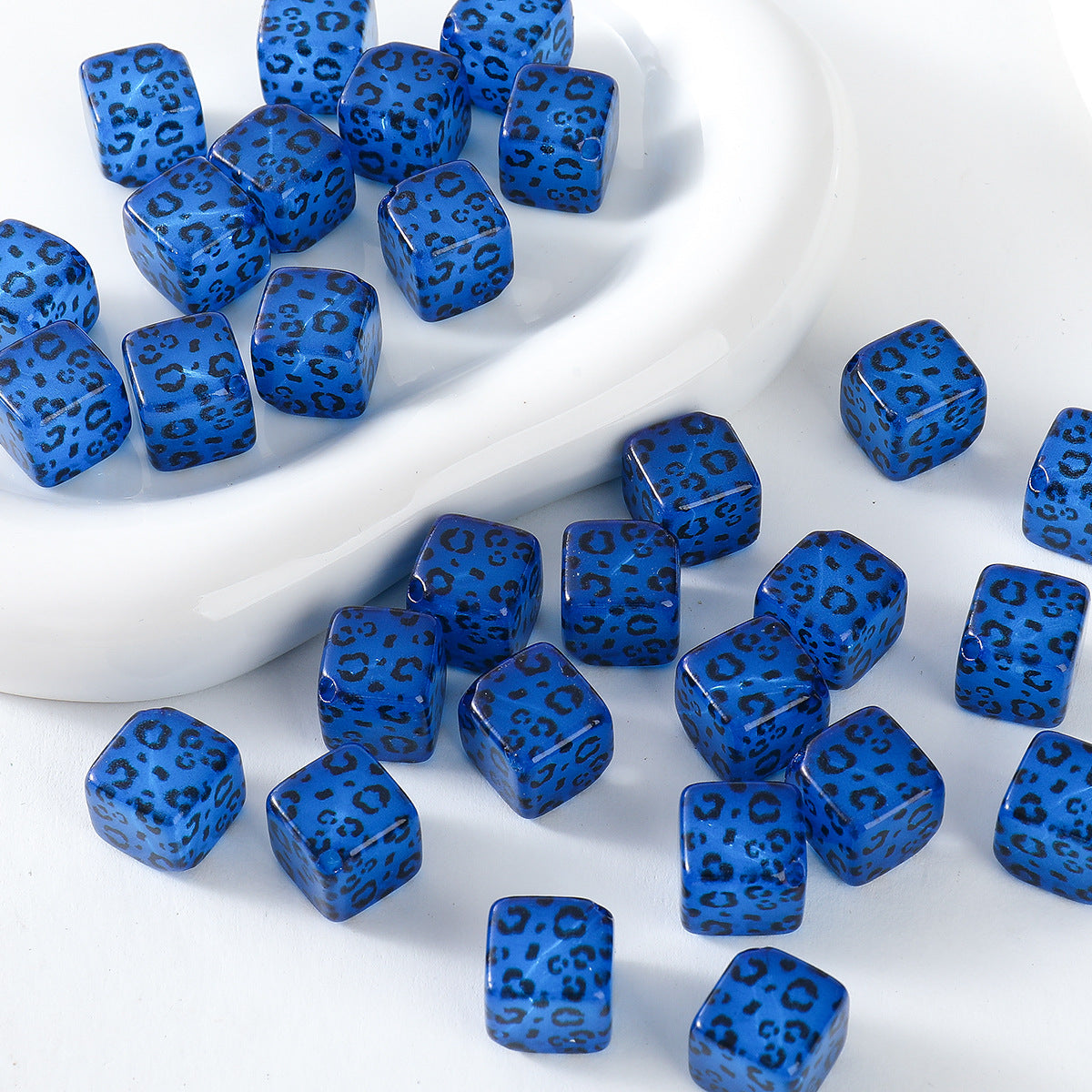 Coffee Color Series Retro Acrylic Leopard Print Square Loose Beads