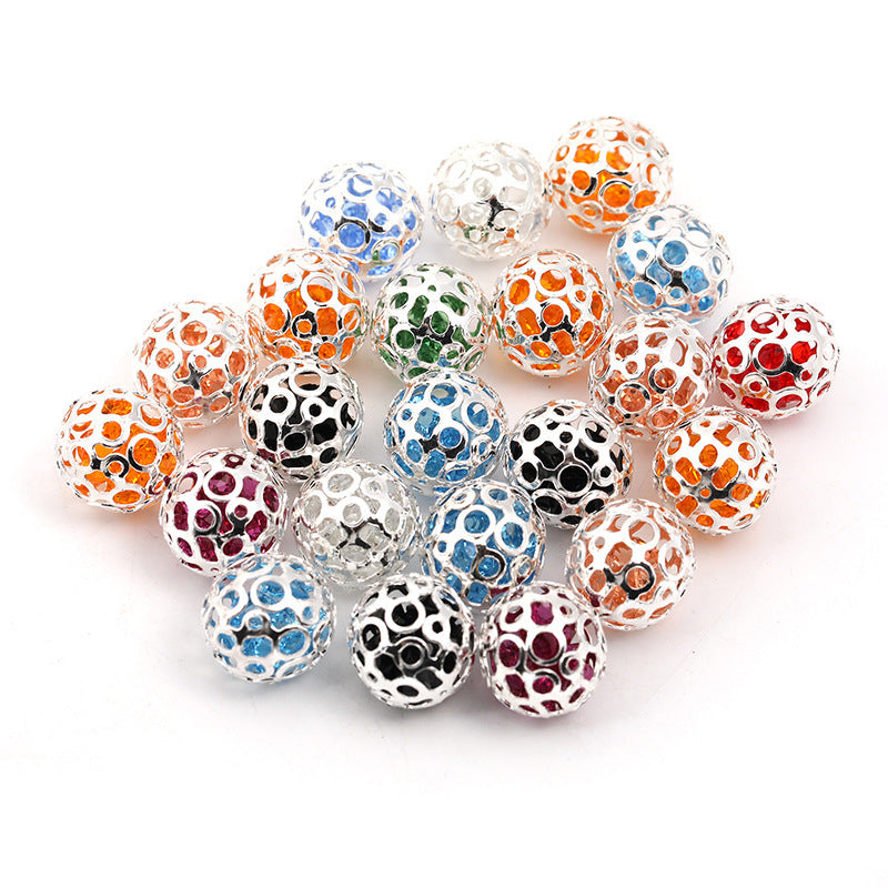 Rhinestone Flower Ball Spacer Alloy Hollow Zirconia Drill Ball