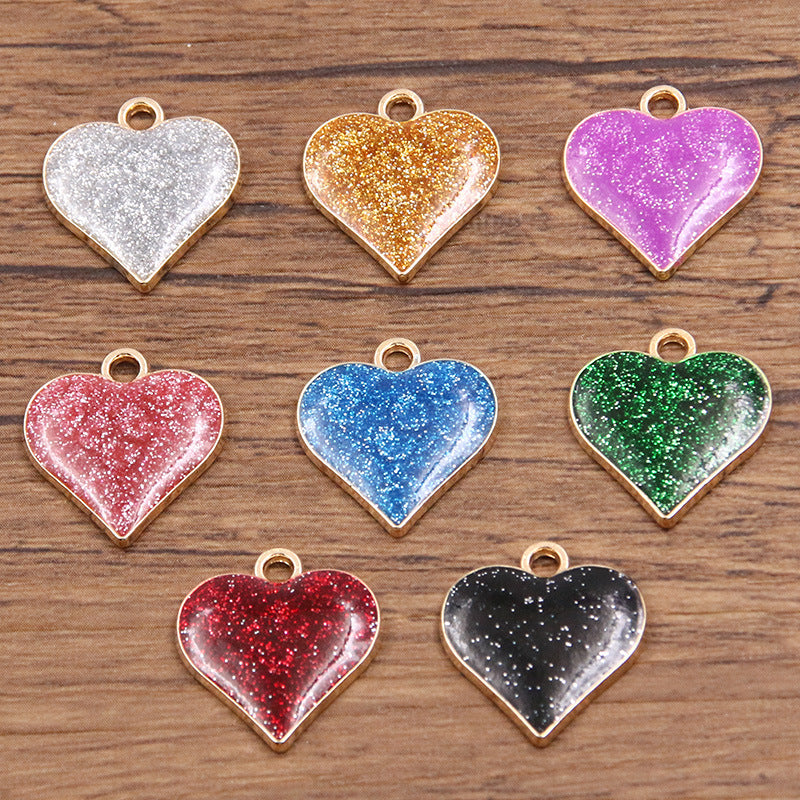 Golden Enamel Oil Drop Charm Heart Pentagram Moon Glitter Charms
