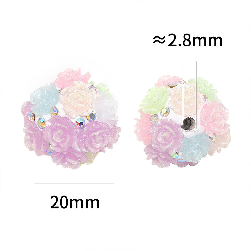 Colorful Fluorescent Flower Beads Soft Clay Drill Balls Straight Hole Beads