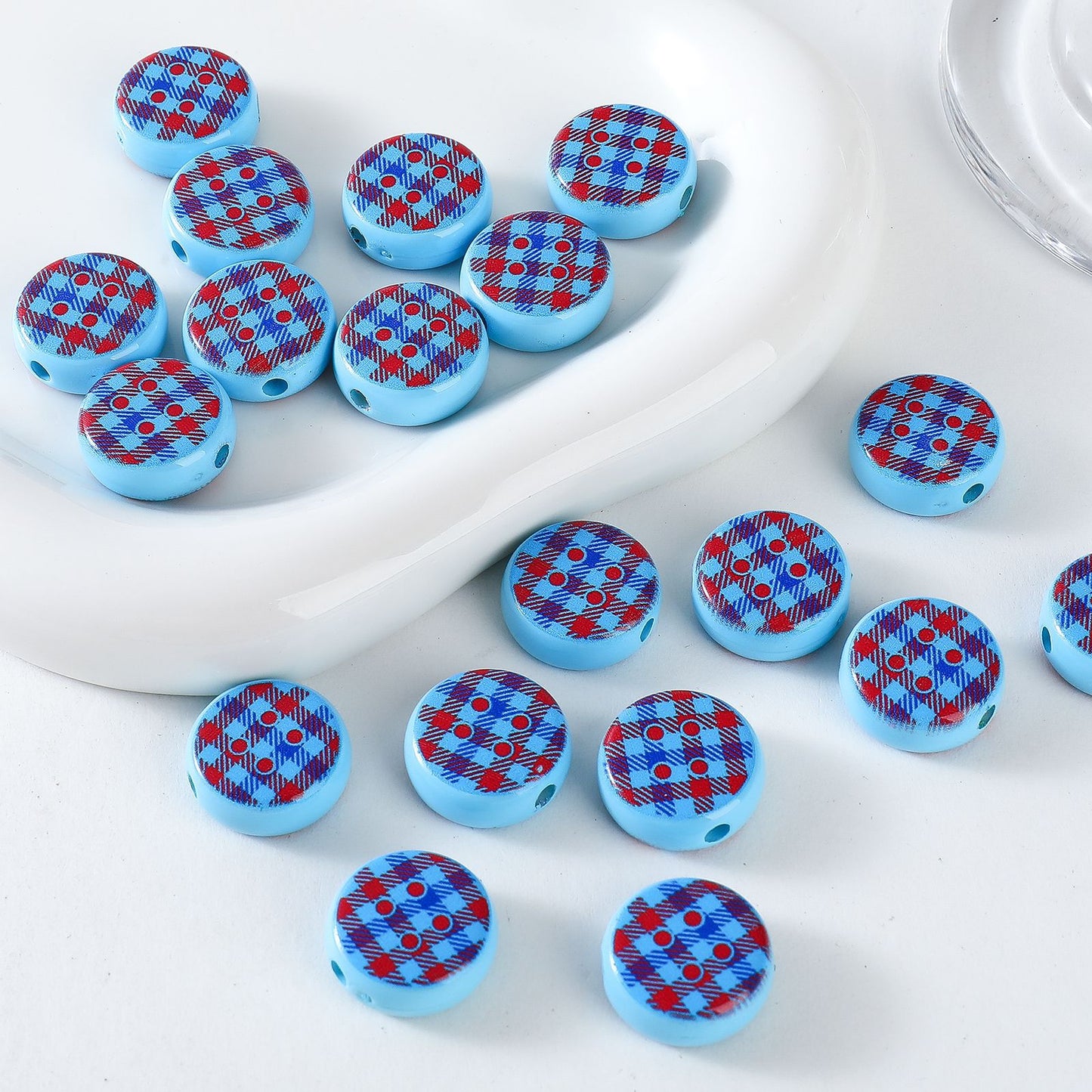 Sweet Plaid Print Button Round Beads