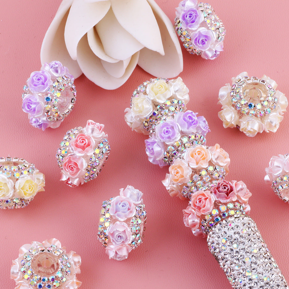 3D Simulation Rose Flower Diamond Chain Flat Bead Flower Ball