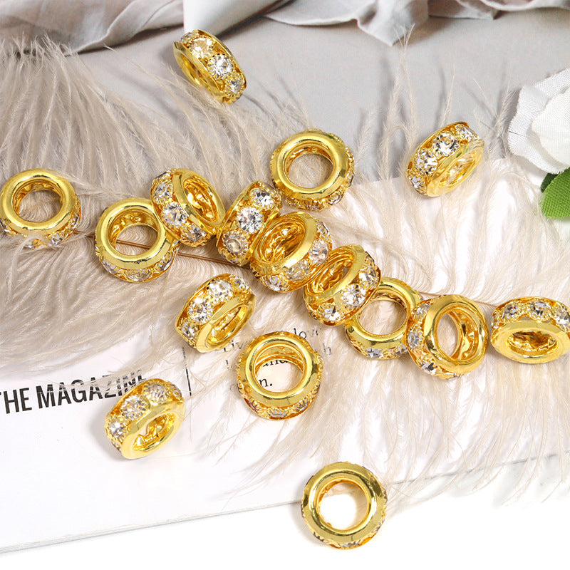 10 pcs 15mm Diamond-Studded Round Bead Ring