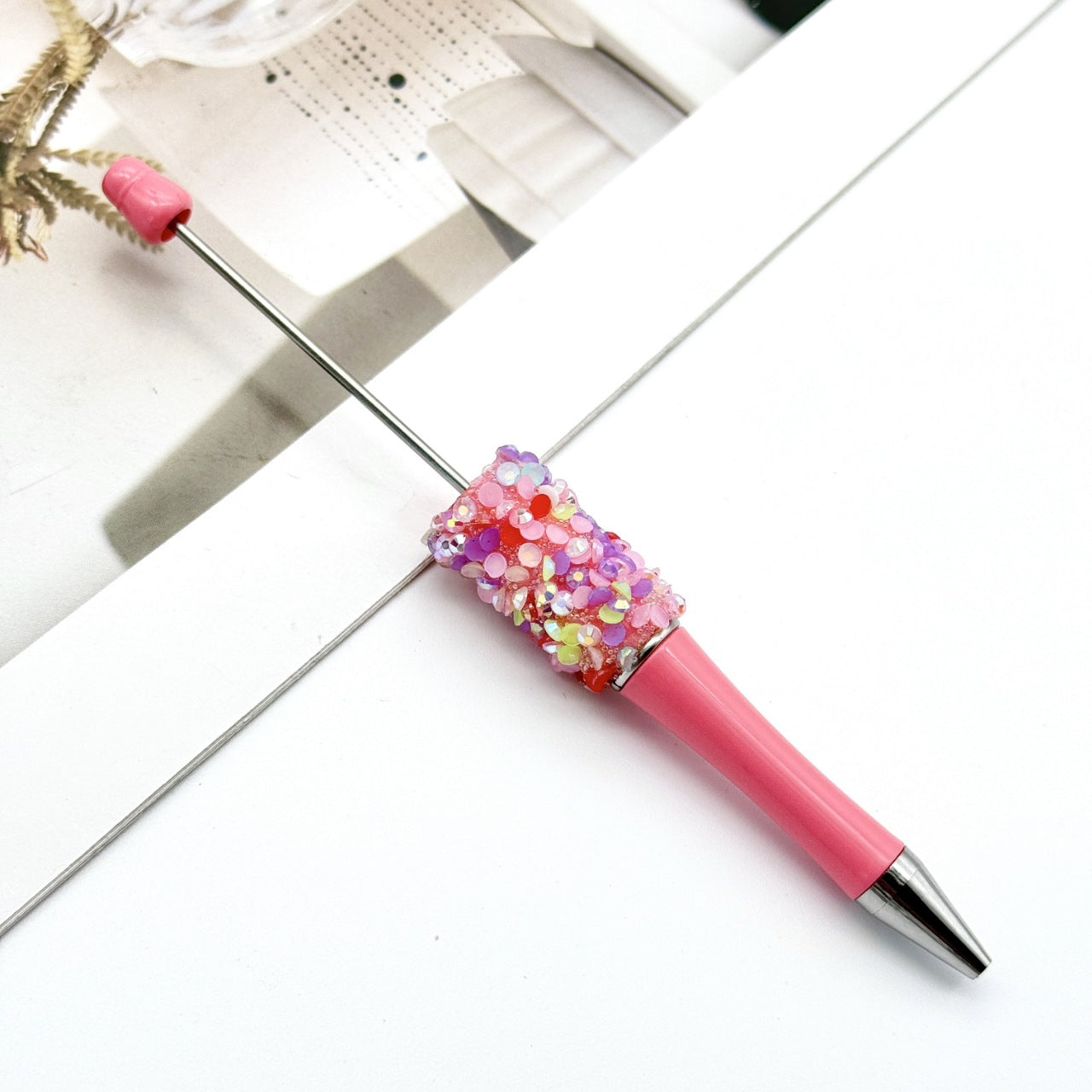 Sequin Beaded Pen Ins Colorful Resin Ballpoint Pen Student Gift Pen Beadable Rotating Cute Pen