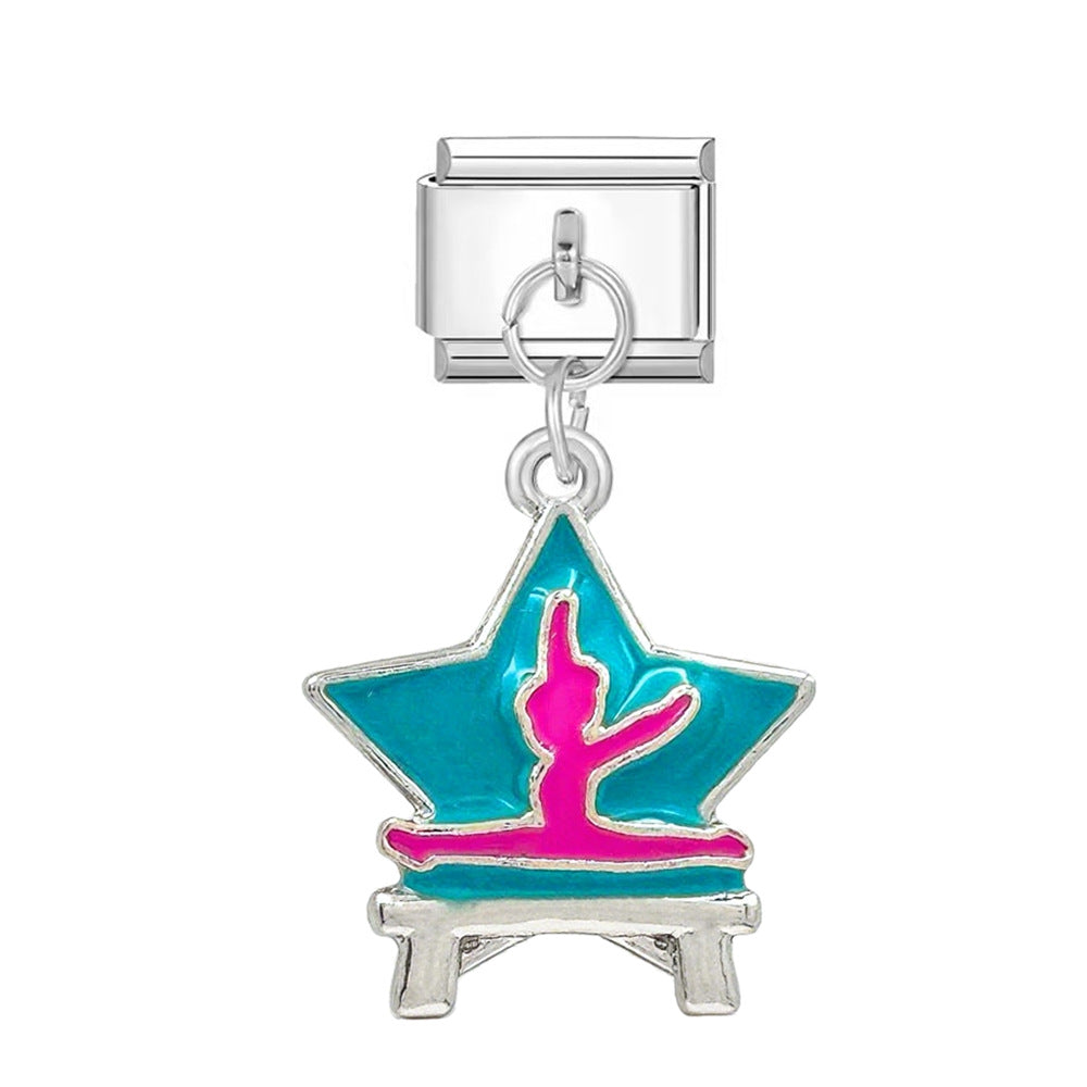 silvery Blue star with pink dancing girl charm
