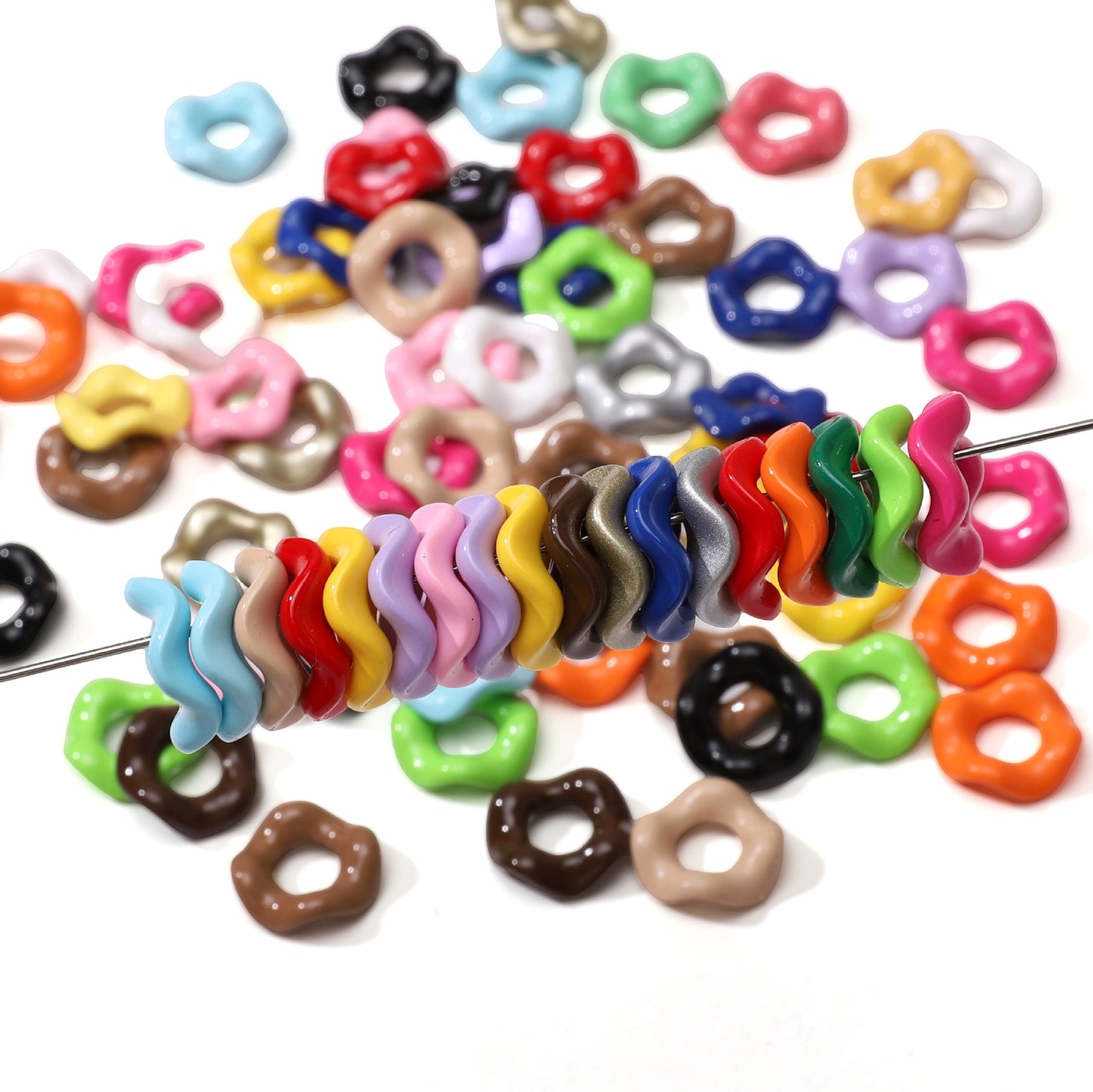 Acrylic Beads Wavy Shape Spacer Large Hole, Solid Color, 16MM