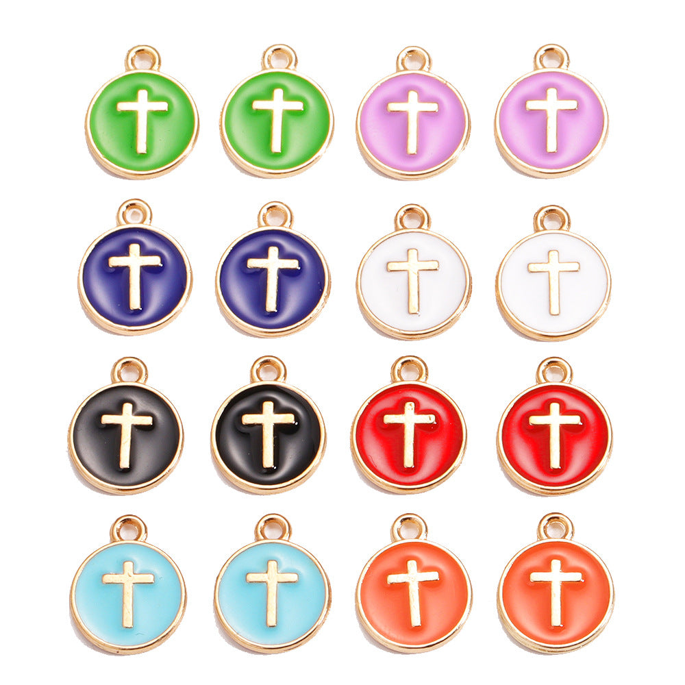 Colorful Drip-Oil Round Ring Cross Accessories Metal Charm