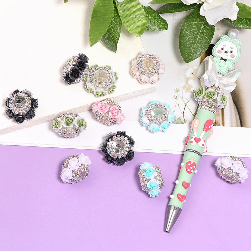 Resin Rose Flower Wheel Bead Rhinestone Chain Camellia Fancy Beads