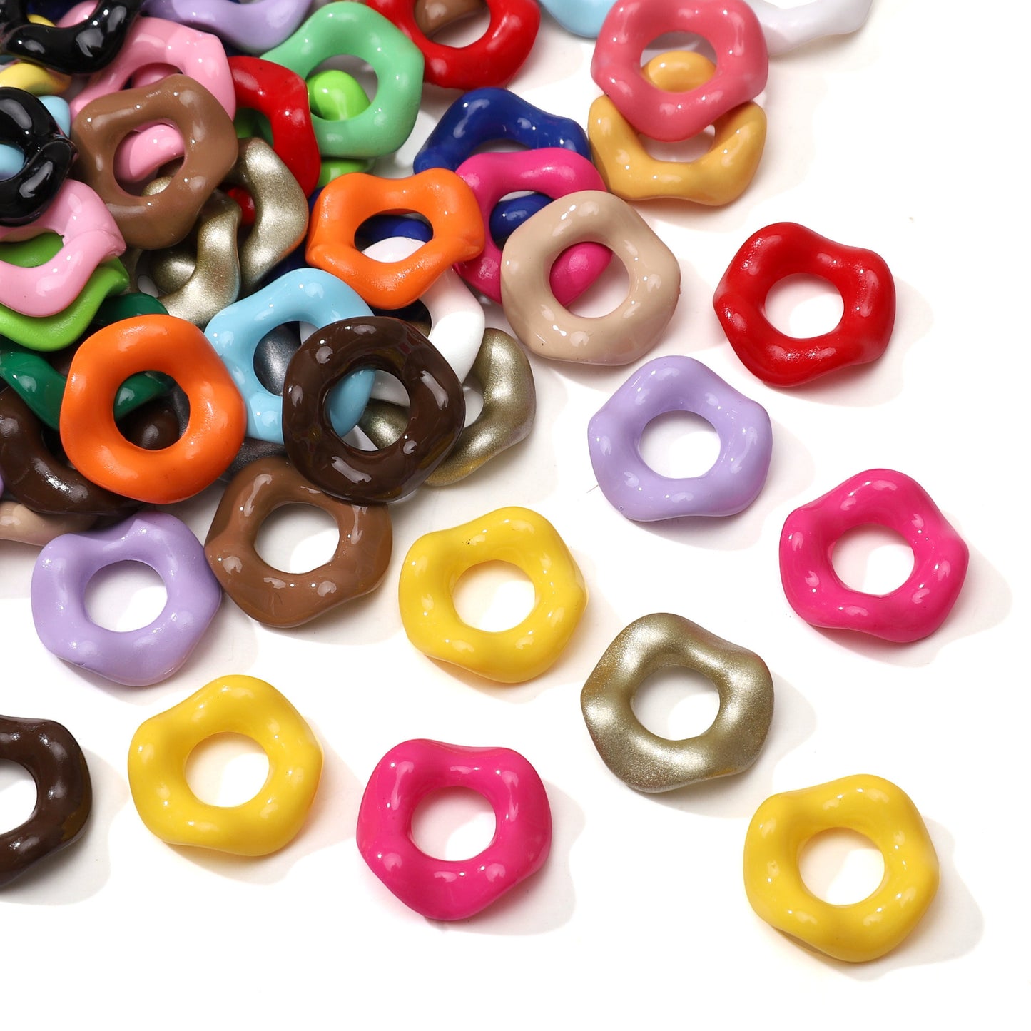 Acrylic Beads Wavy Shape Spacer Large Hole, Solid Color, 16MM