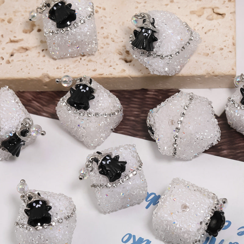 Halloween Ghost Square Rhinestone Sugar Beads