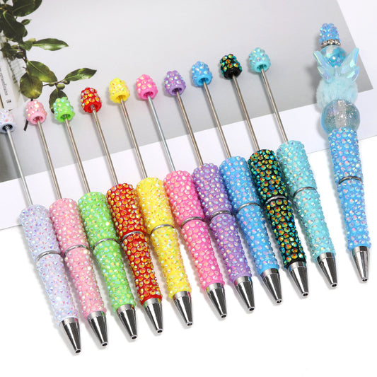 Full-diamond beadable plastic ballpoint pen