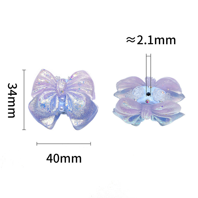 5 Pcs Double-sided gradient-colored fine glitter bow Fancy Beads