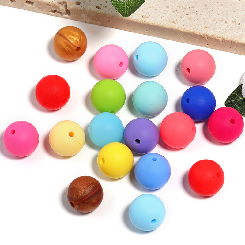 15mm environmentally friendly silicone round beads, multi-color straight hole beads