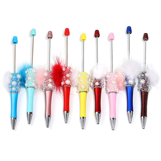 Fuzzy ball pearl beadable pen