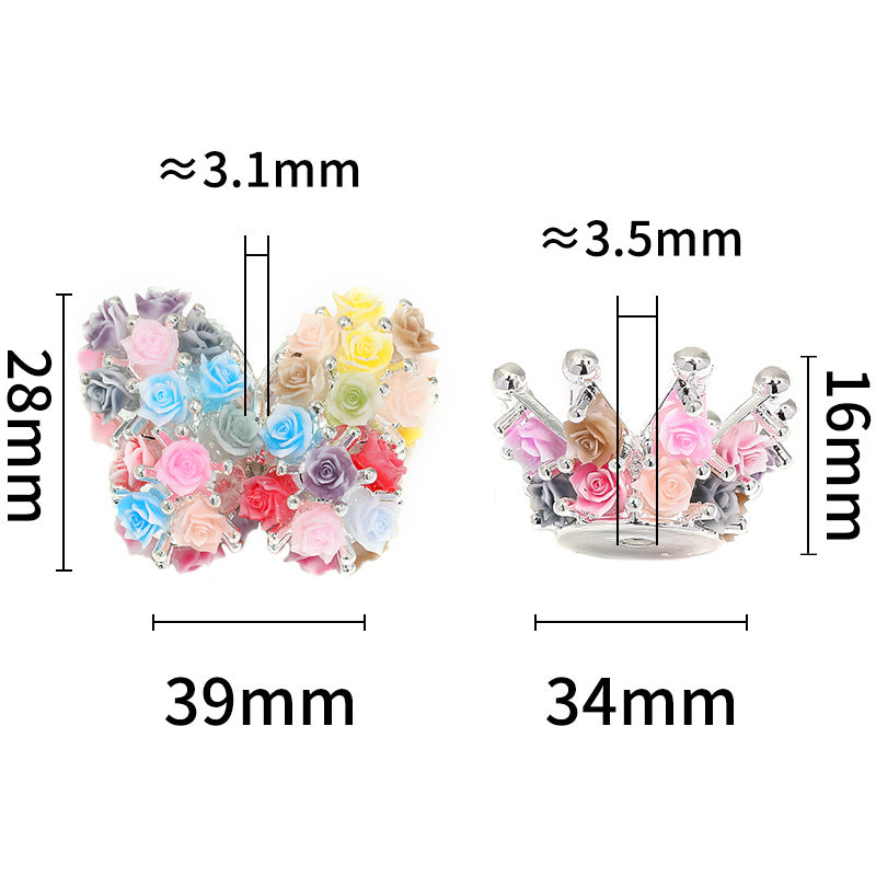 5 pcs Silver Needle Rose Flower Butterfly Bead Camellia fancy beads