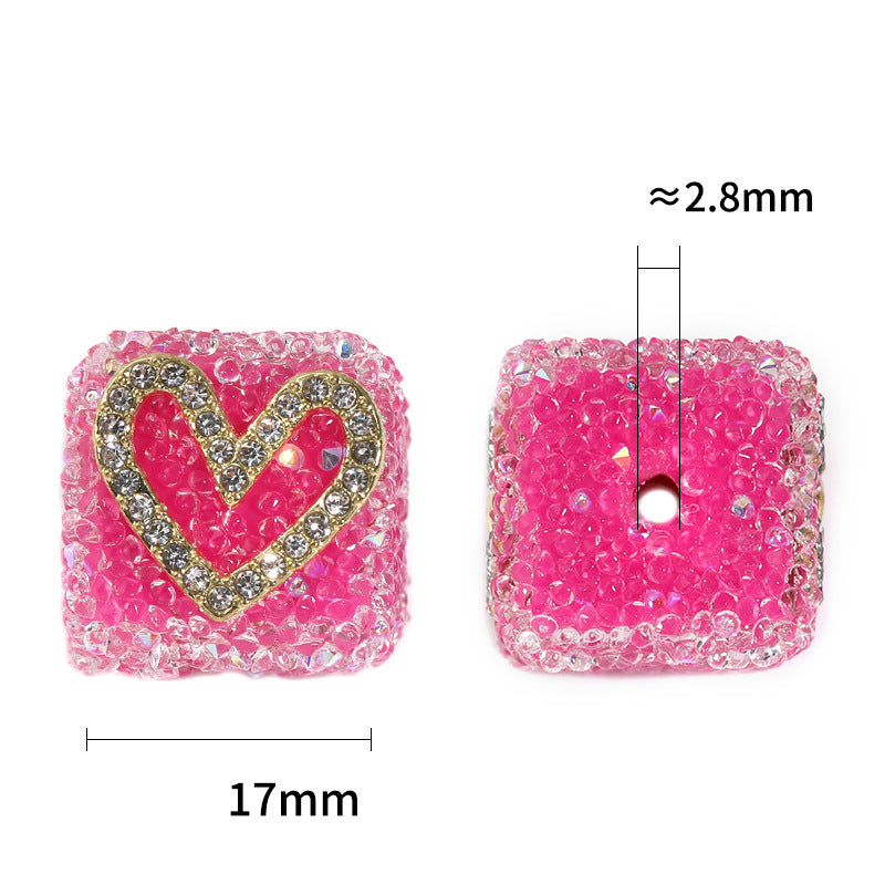 Wrapped in rhinestones Colorful soft sugar double-sided heart bow square Cube beads