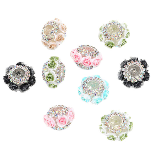 Resin Rose Flower Wheel Bead Rhinestone Chain Camellia Fancy Beads