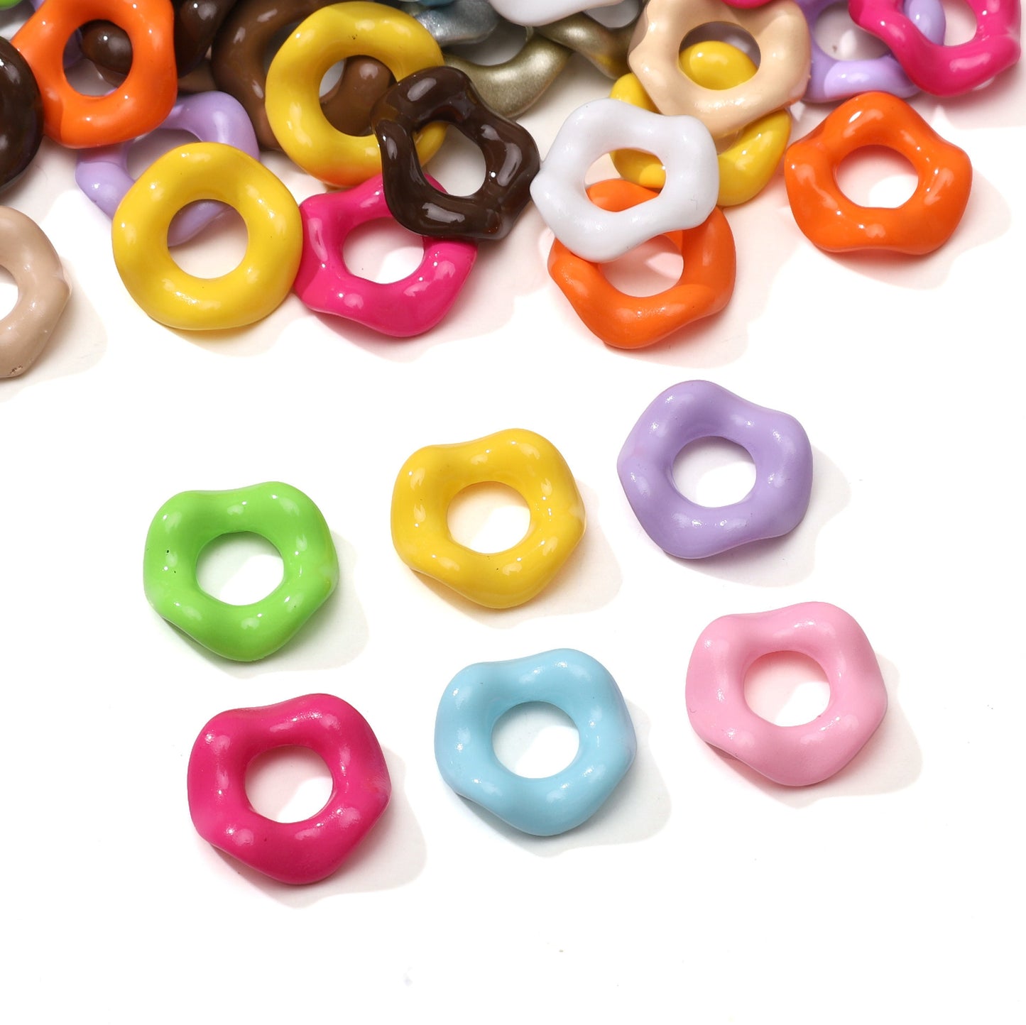 Acrylic Beads Wavy Shape Spacer Large Hole, Solid Color, 16MM