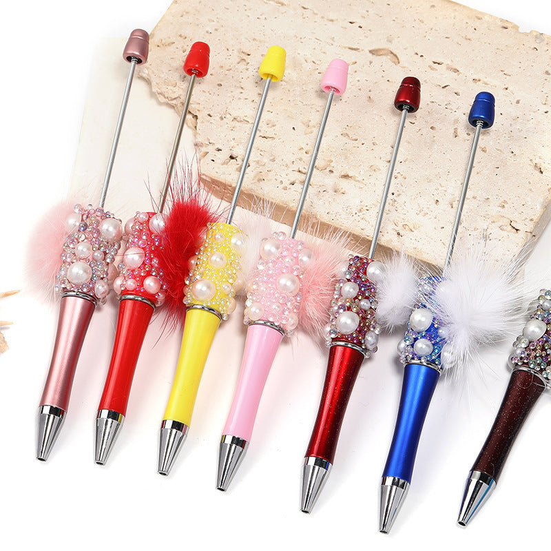 Fuzzy ball pearl beadable pen