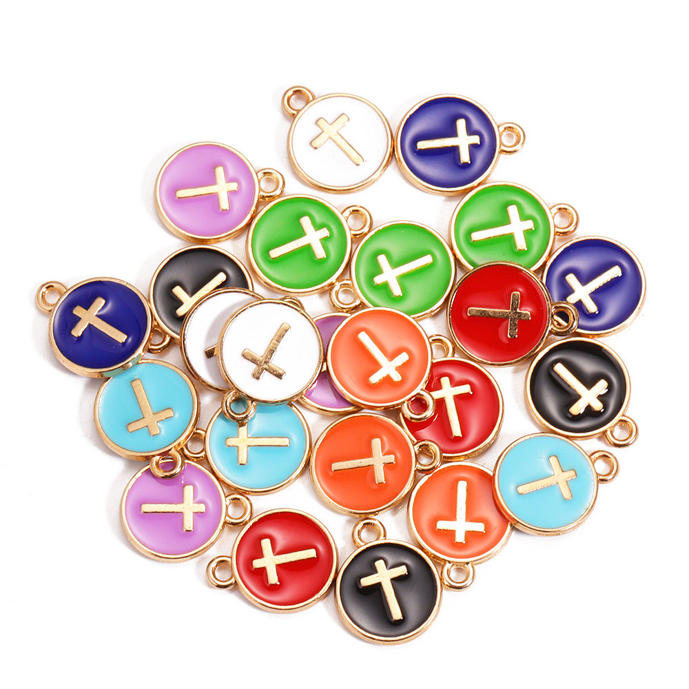 Colorful Drip-Oil Round Ring Cross Accessories Metal Charm