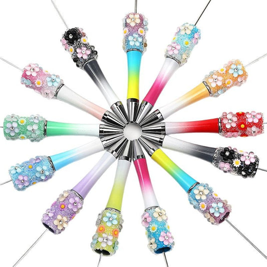 Flower gradient color beadable plastic ballpoint pen